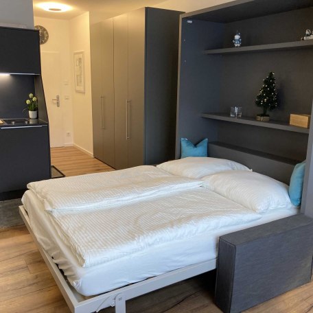 ausgeklapptes sehr gemütliches Bett (160 x 200), © im-web.de/ Gäste-Information Schliersee in der vitalwelt schliersee