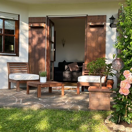 Blick auf die Terrasse im Abendlicht, &copy; Tegernsee Perle